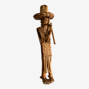 Statuette figurine straw wicker character musician height 42 cm