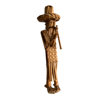 Statuette figurine en paille osier personnage musicien hauteur 42 cm