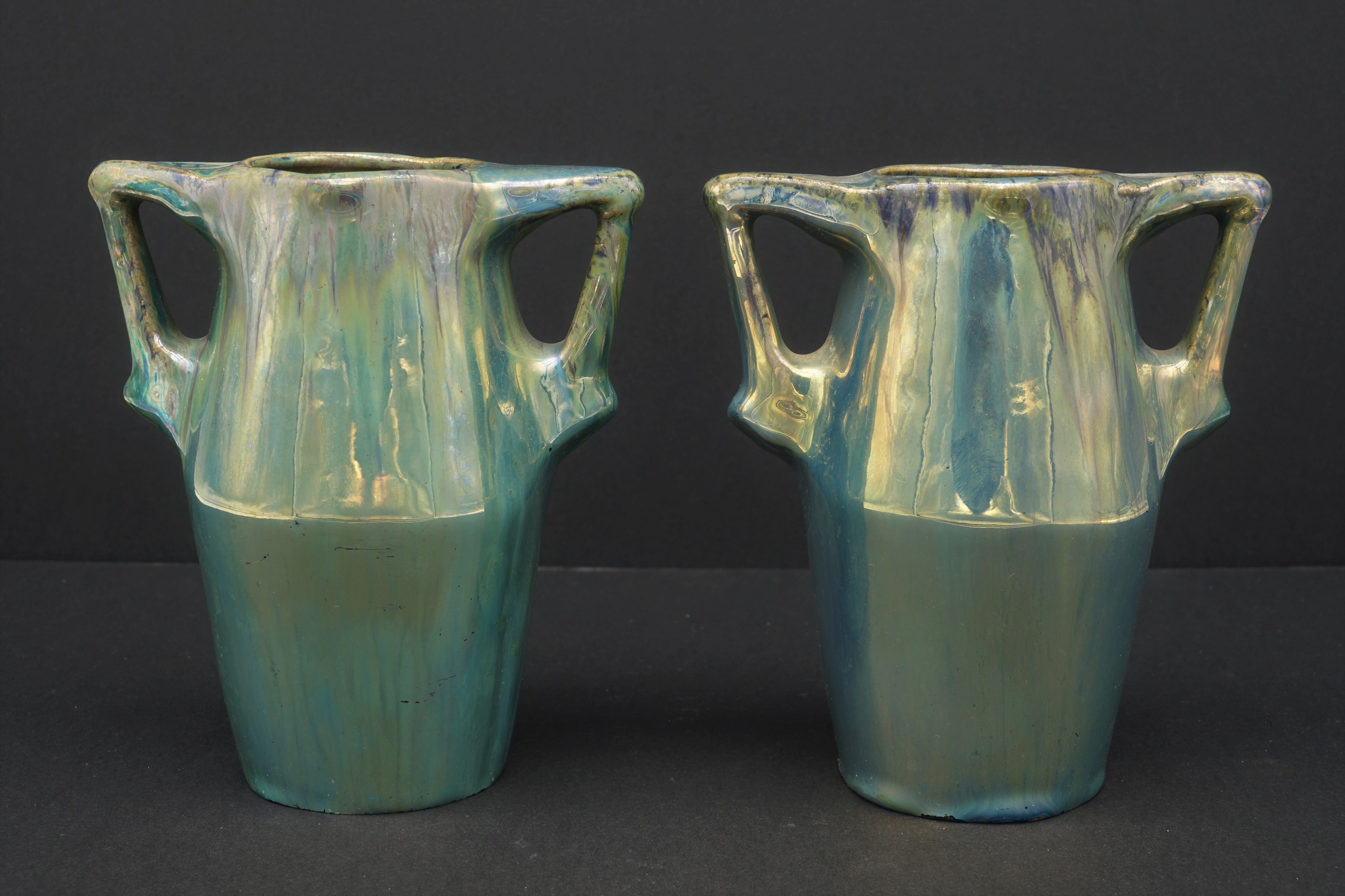 Ceramic alphonse cytere (1861-1941) pair of metallise sandstone vases