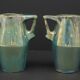Ceramic alphonse cytere (1861-1941) pair of metallise sandstone vases