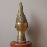 Bronze African art tribal ethnic decorative object handcrafted head of queen Benin