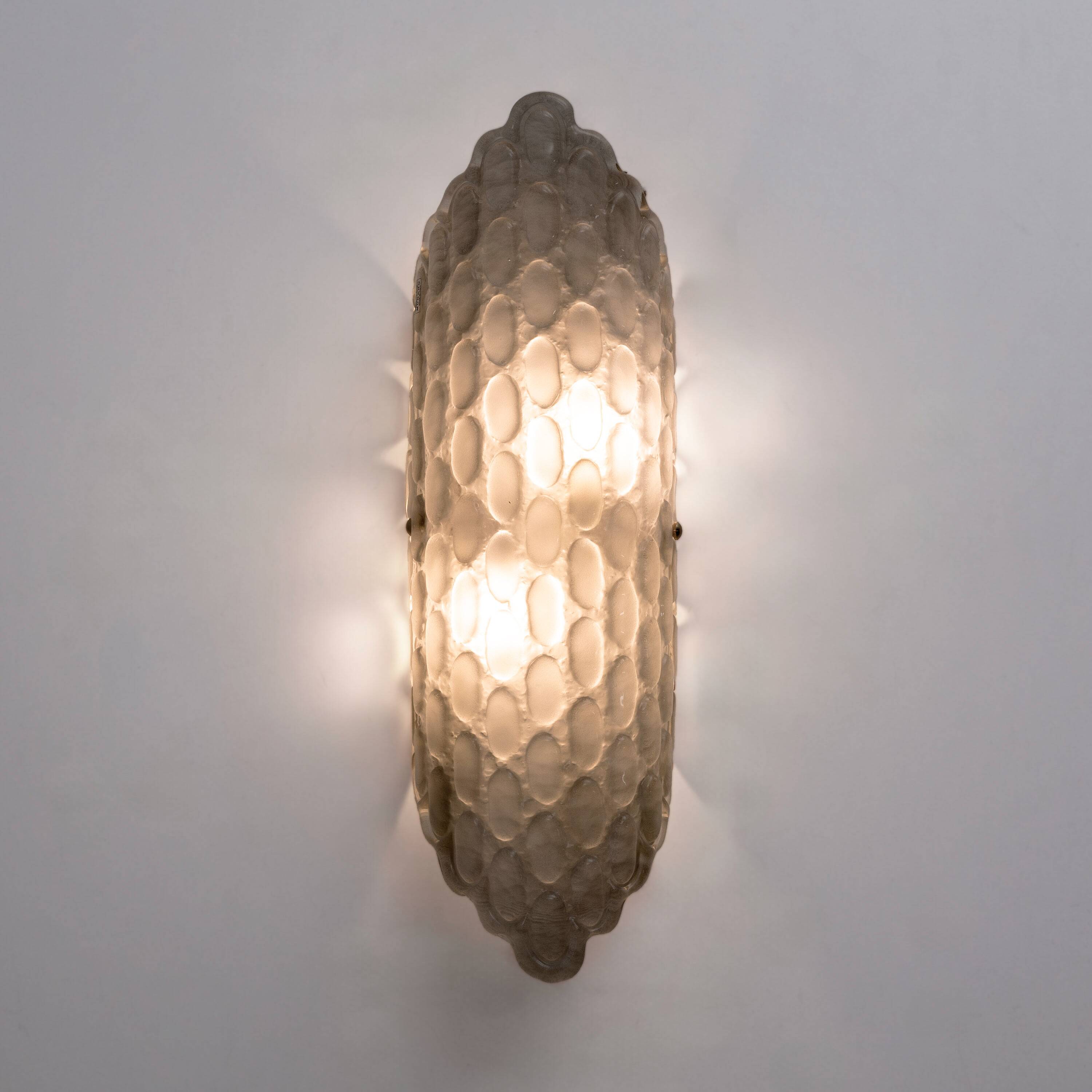 Pair of Smoked Murano Glass Wall Sconces with Textured Relief