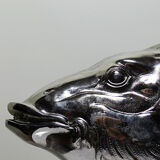 Large vintage 1960s wooden and silver-plated metal salmon serving tray