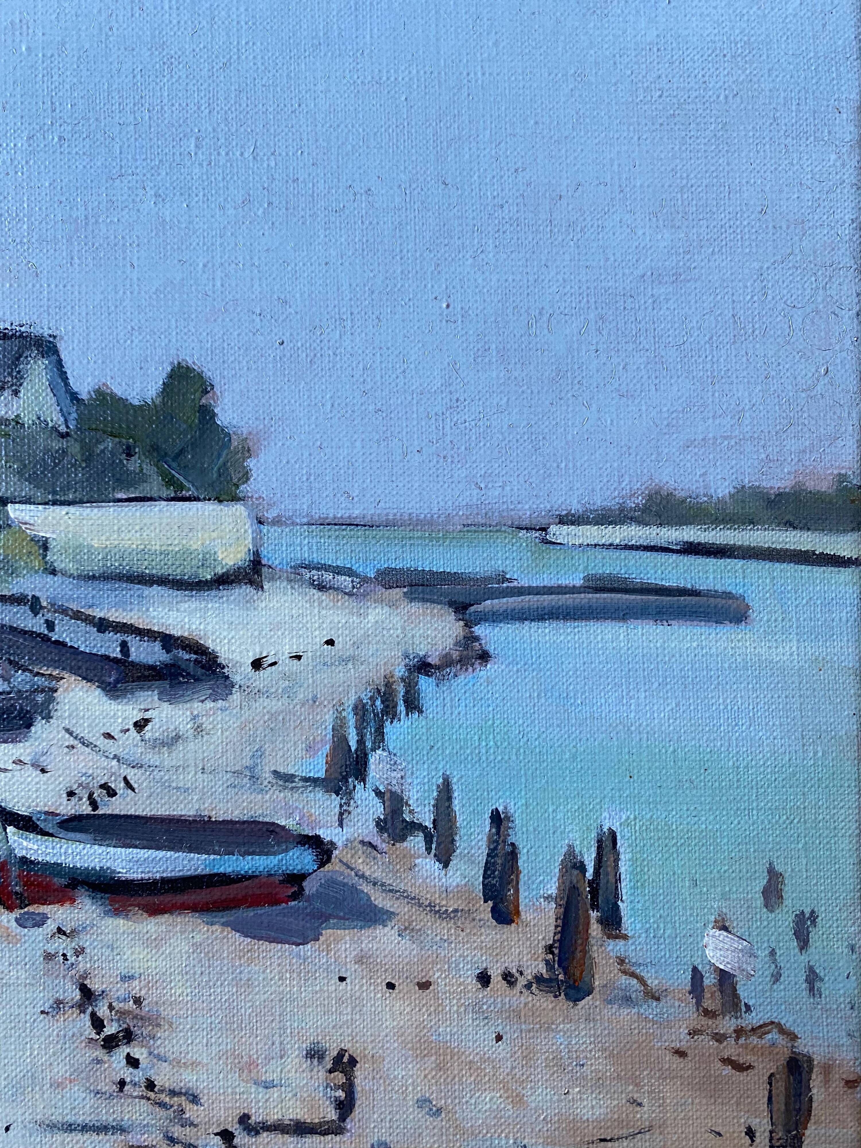 Hst painting "beach with boats" marine normandy brittany by robert leboucher