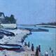 Tableau hst "plage avec barques" marine normandie bretagne par robert leboucher