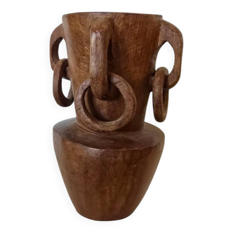 Vase en bois sculpté dans la masse 1950