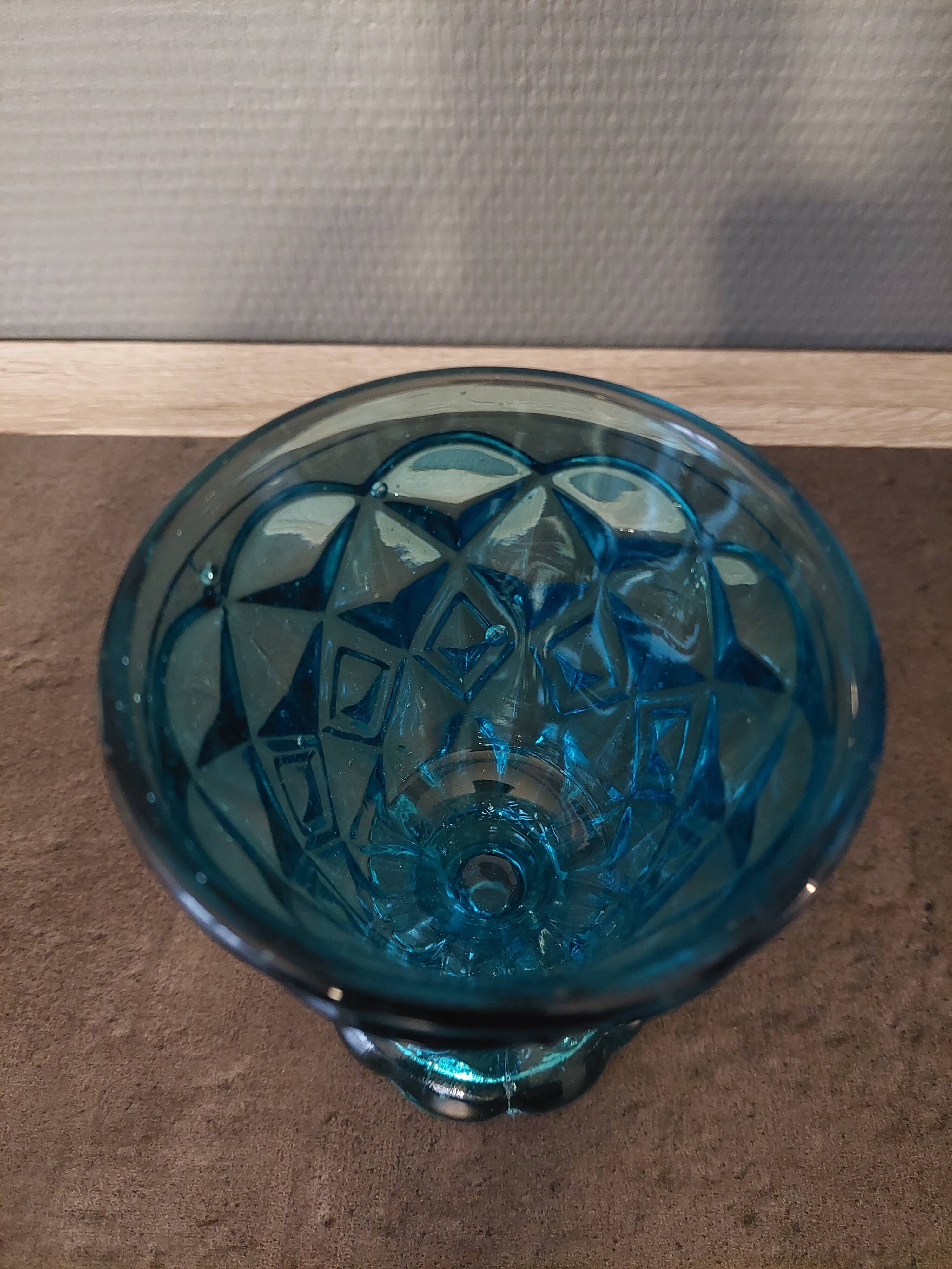 Turquoise molded glass foot glass