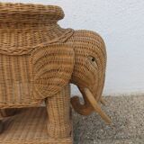 Side table or end table "elephant" in rattan, wicker, 1960s 70s