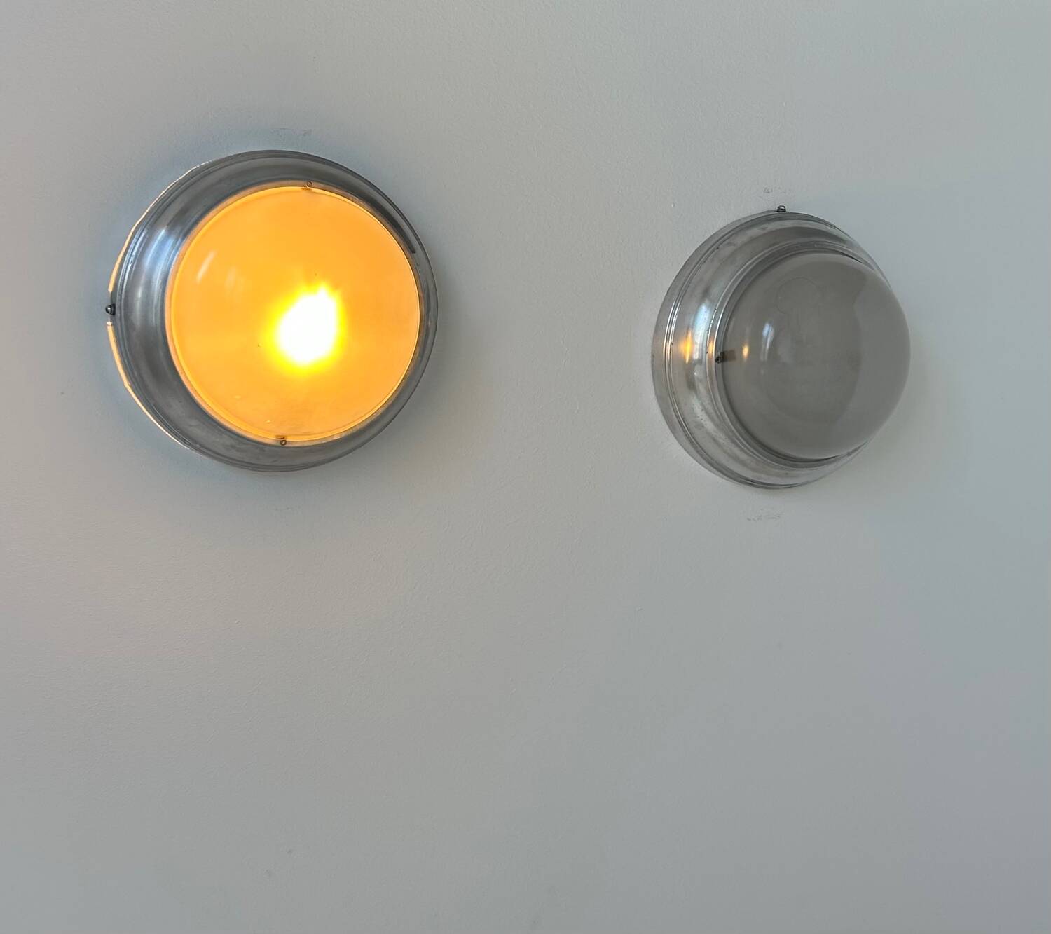 Pair of vintage art deco wall lights, chrome and sandblasted glass, France 1930