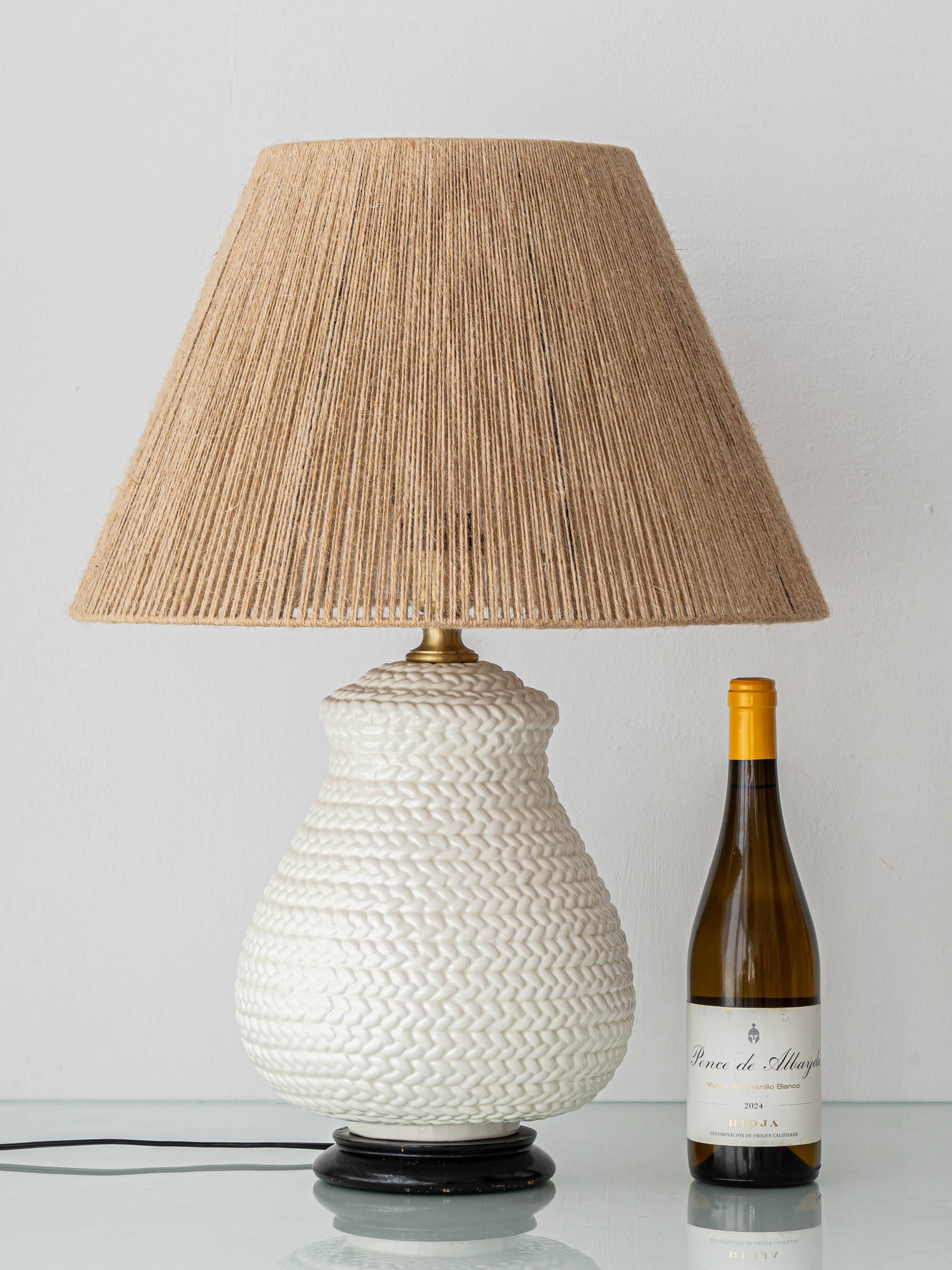 Coastal Table Lamp in Faux Wicker, Manises, Spain, 1960s, New Jute Shade