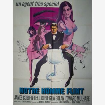 Original film poster of 1965.Notre man Flint, James Coburn, Tulip Chair