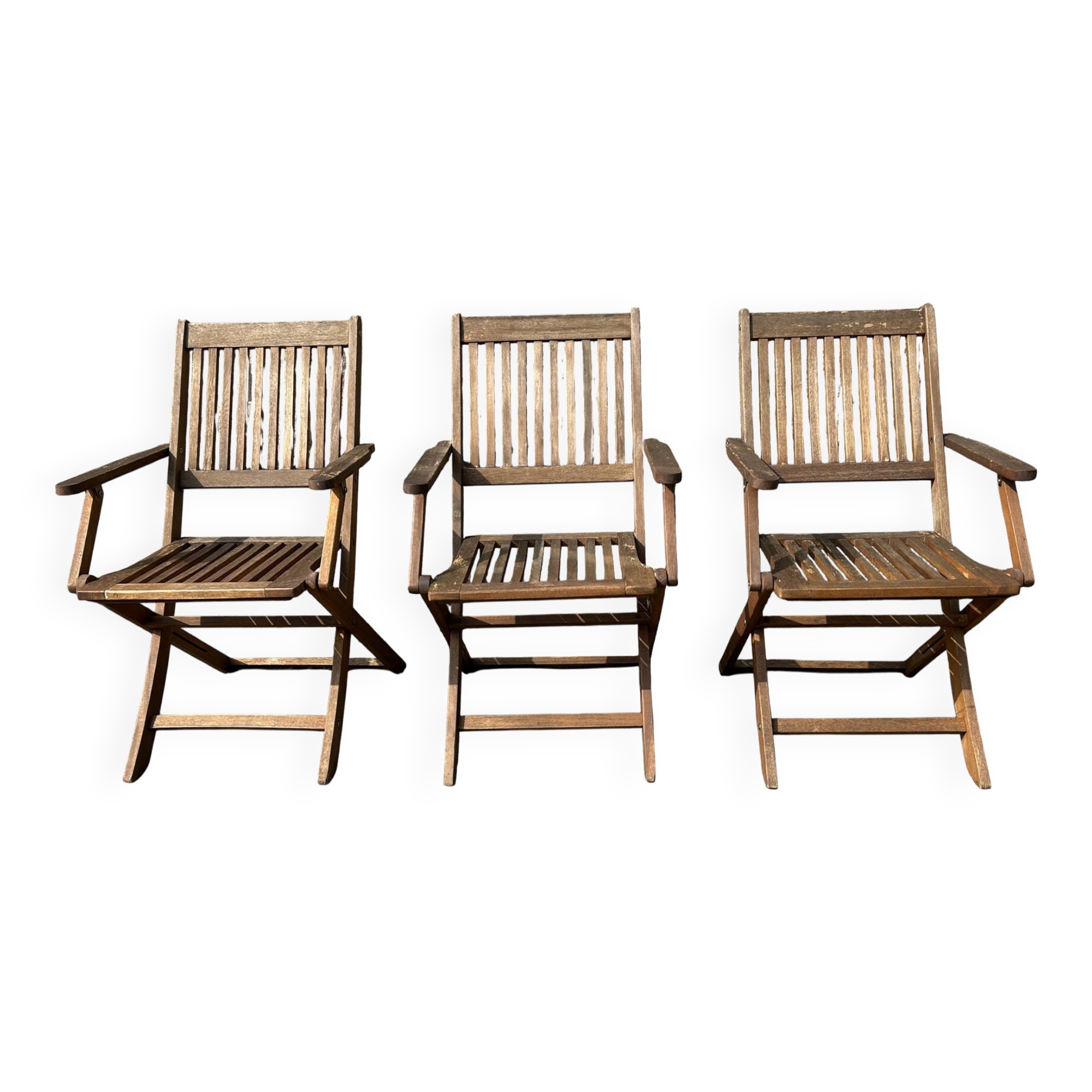 Trio of Folding Acacia Wood Armchairs – Garden Furniture by Deuba
