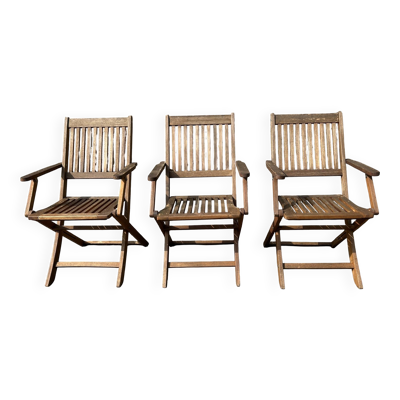 Trio de Fauteuils Pliants en Bois d'Acacia – Mobilier de Jardin Signé Deuba