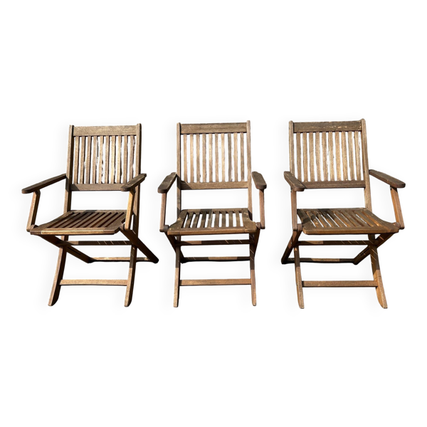 Trio de Fauteuils Pliants en Bois d'Acacia – Mobilier de Jardin Signé Deuba