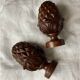 Set of 2 old pine cone shaped wooden tips
