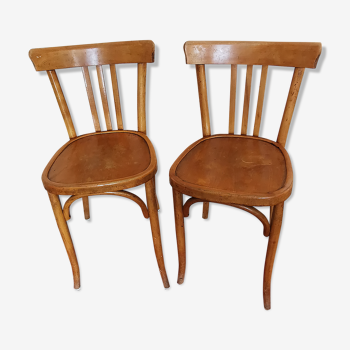 Pair of bistro chairs stamped curved wood