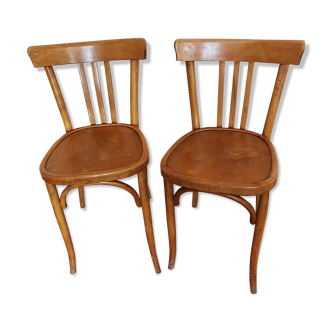 Pair of bistro chairs stamped curved wood