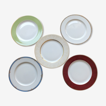 5 porcelain dessert plates from Limoges - Deshoulières and Guy Degrenne