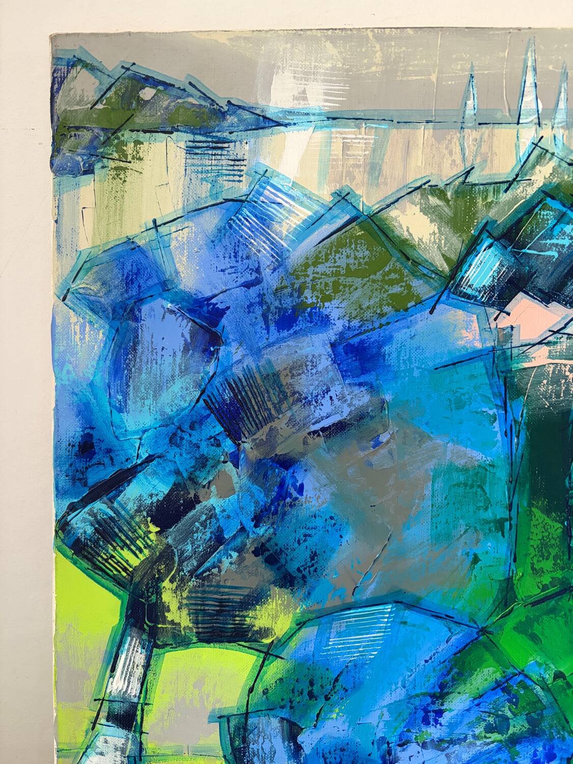 Abstract flowers, modern canvas signed by Myriam Guenaizia.