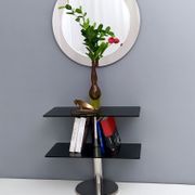 Postmodern Chromed Metal Console Table with Two Smoked Glass Shelves, Italy