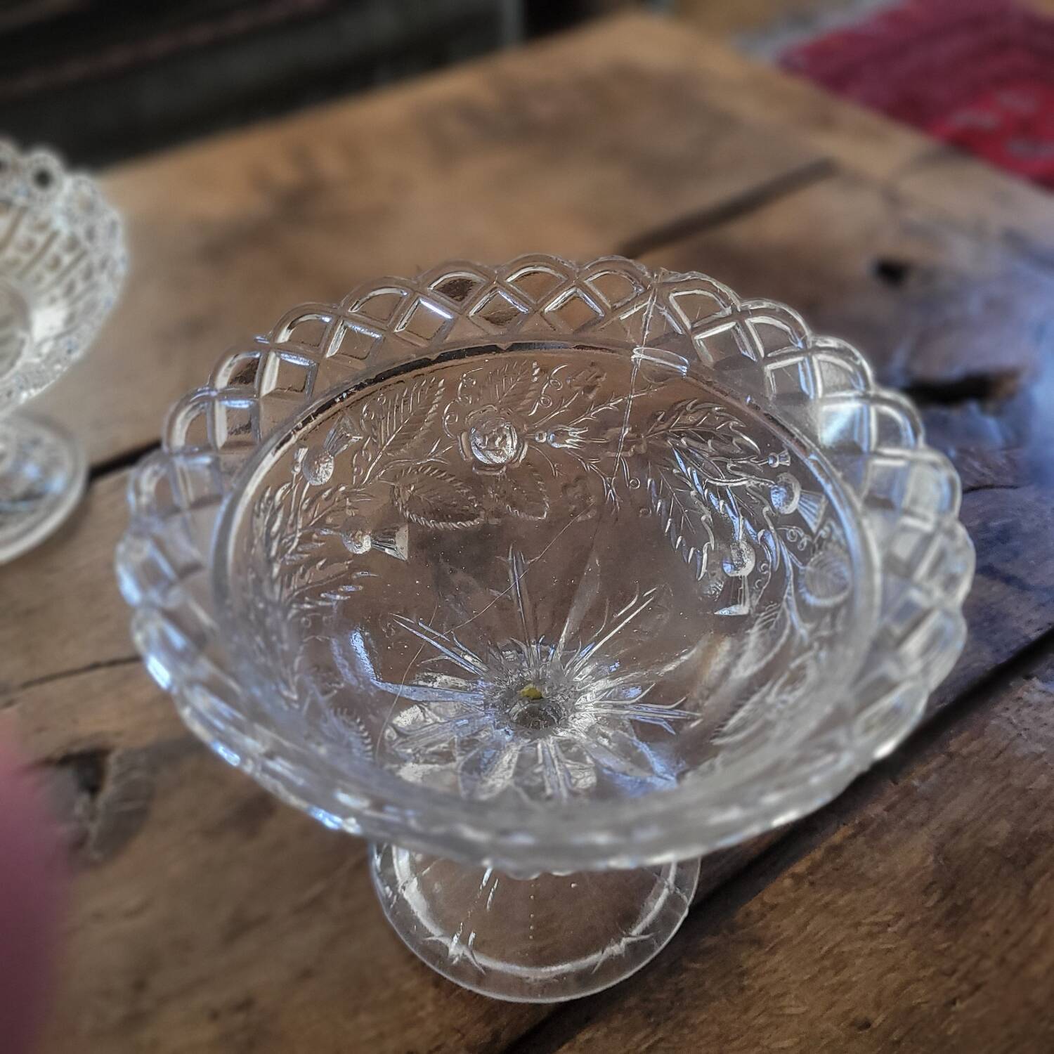 Trio of antique openwork pressed glass bowls – France, 1920–1940