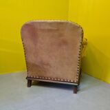 Old Leather Armchair With Oak Frame, 1950s.