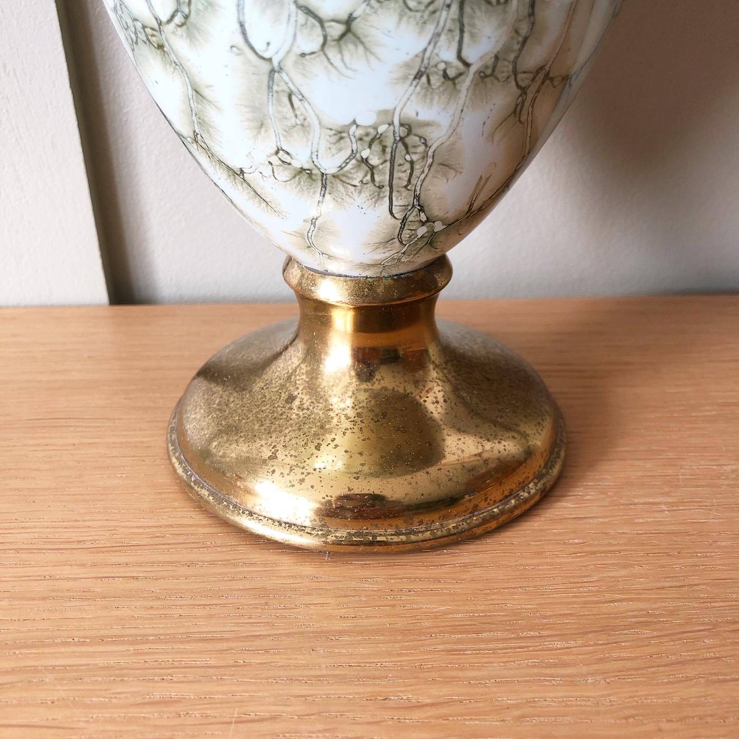 Vintage gold metal and ceramic vase