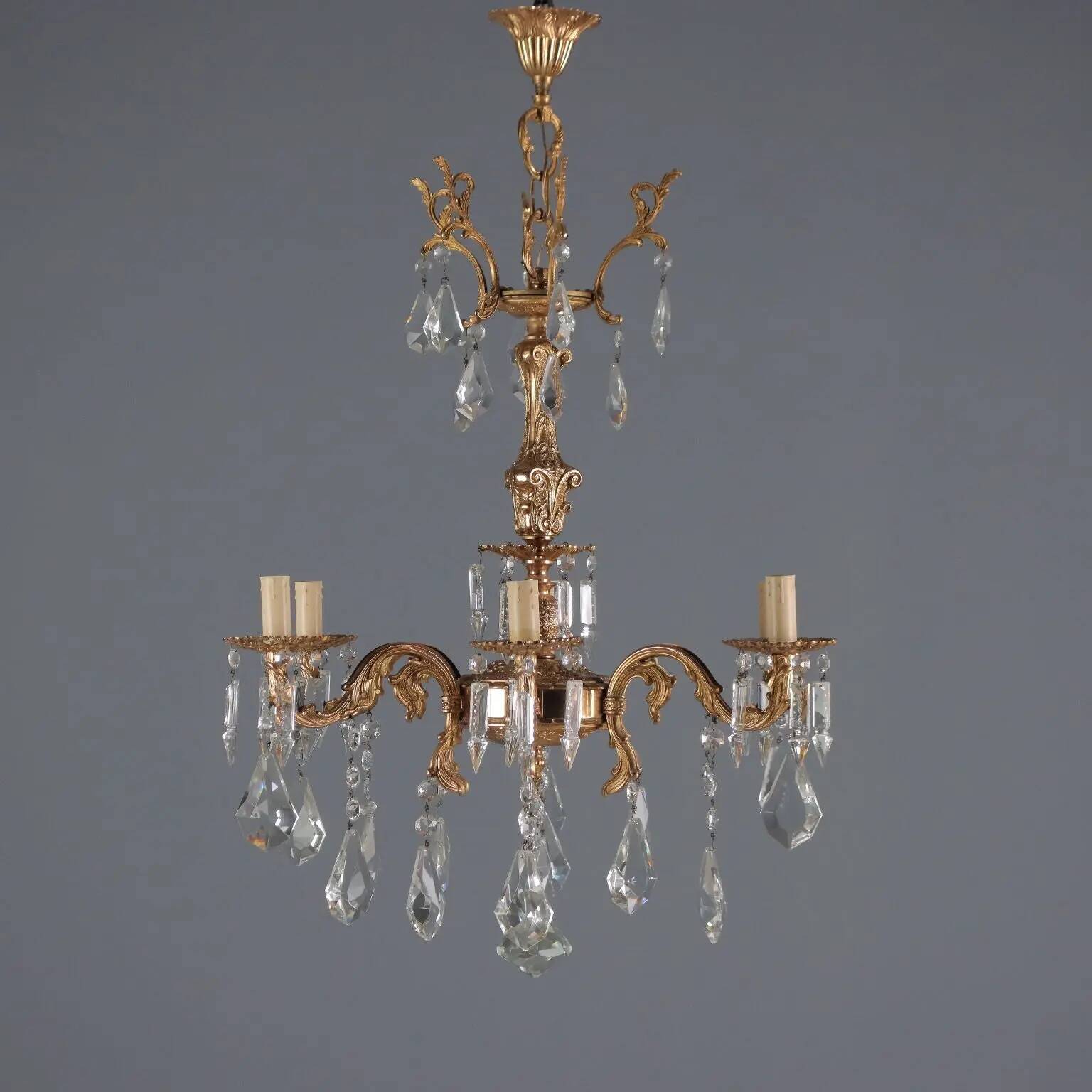 Antique Rococo chandelier in bronze and crystal, Italy, 20th century
