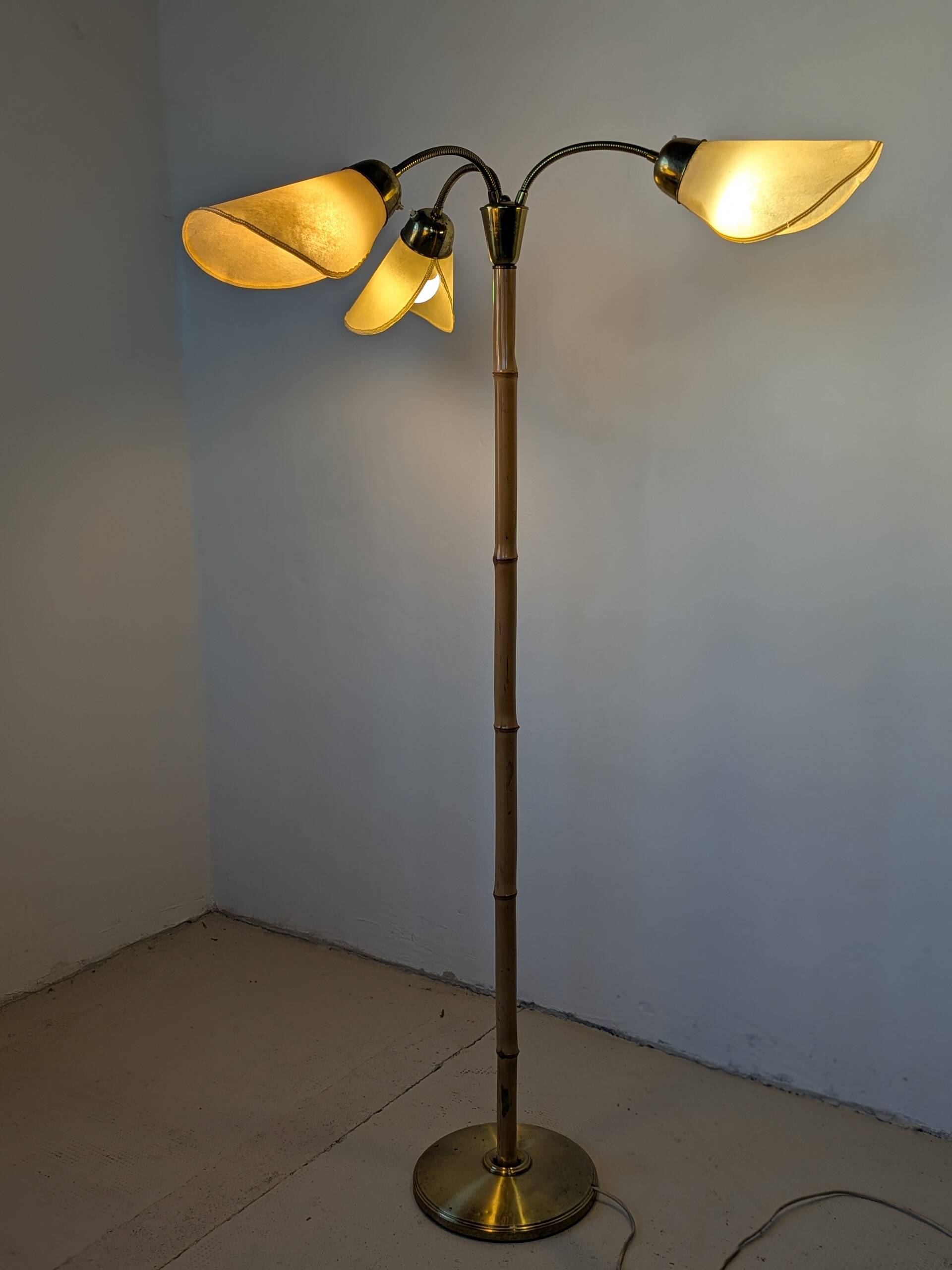 Bamboo and brass floor lamp