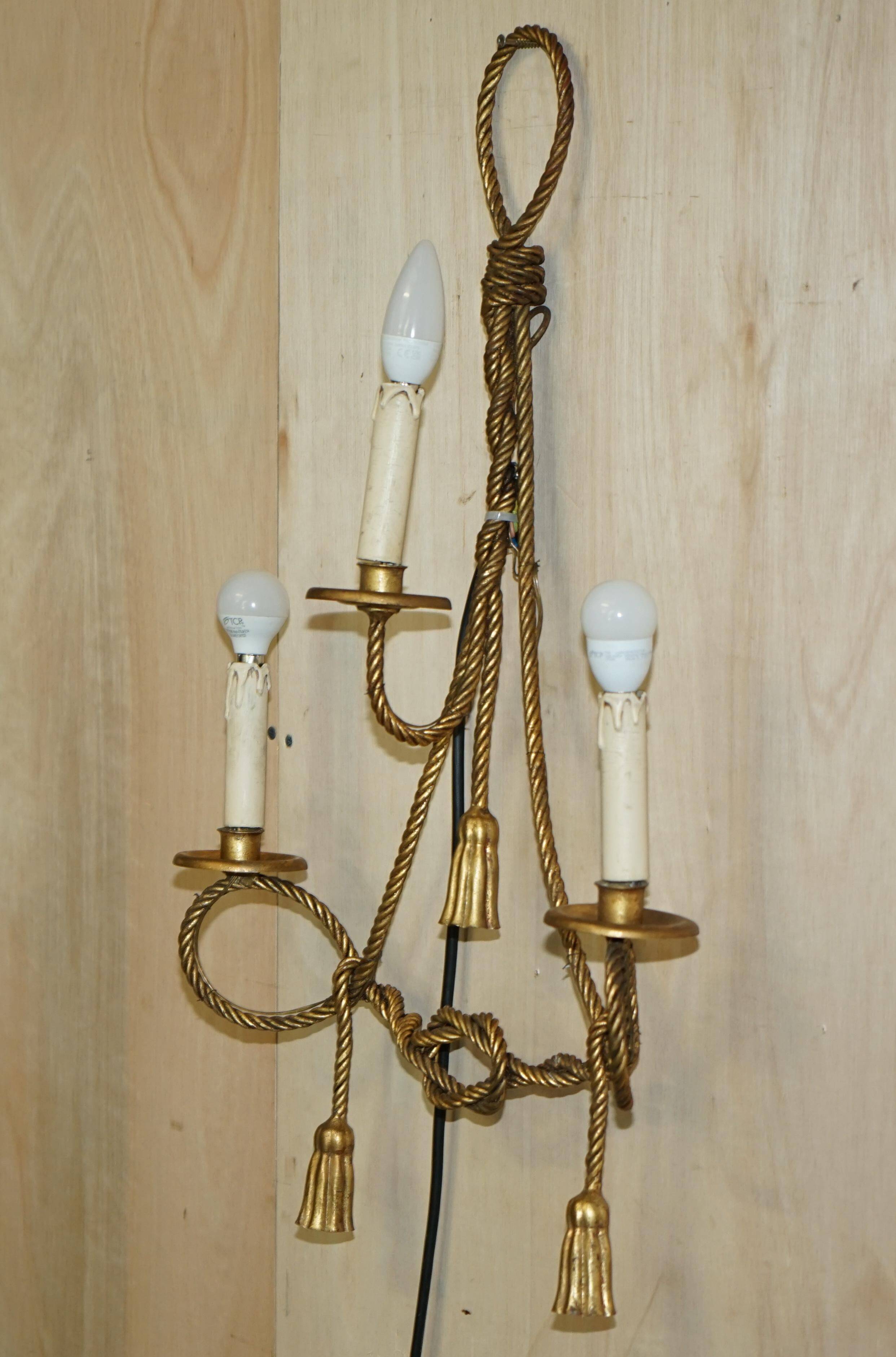 Vintage Twisted Wall Light Three Branches with Pendants