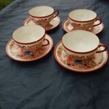4 Japanese tea cups with saucer with empress in lithophany