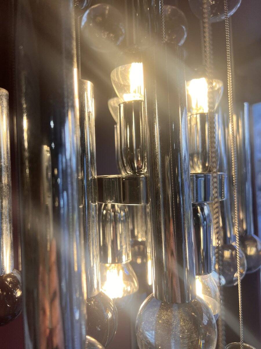 Chrome and glass chandelier by Gaetano Sciolari, 1960s