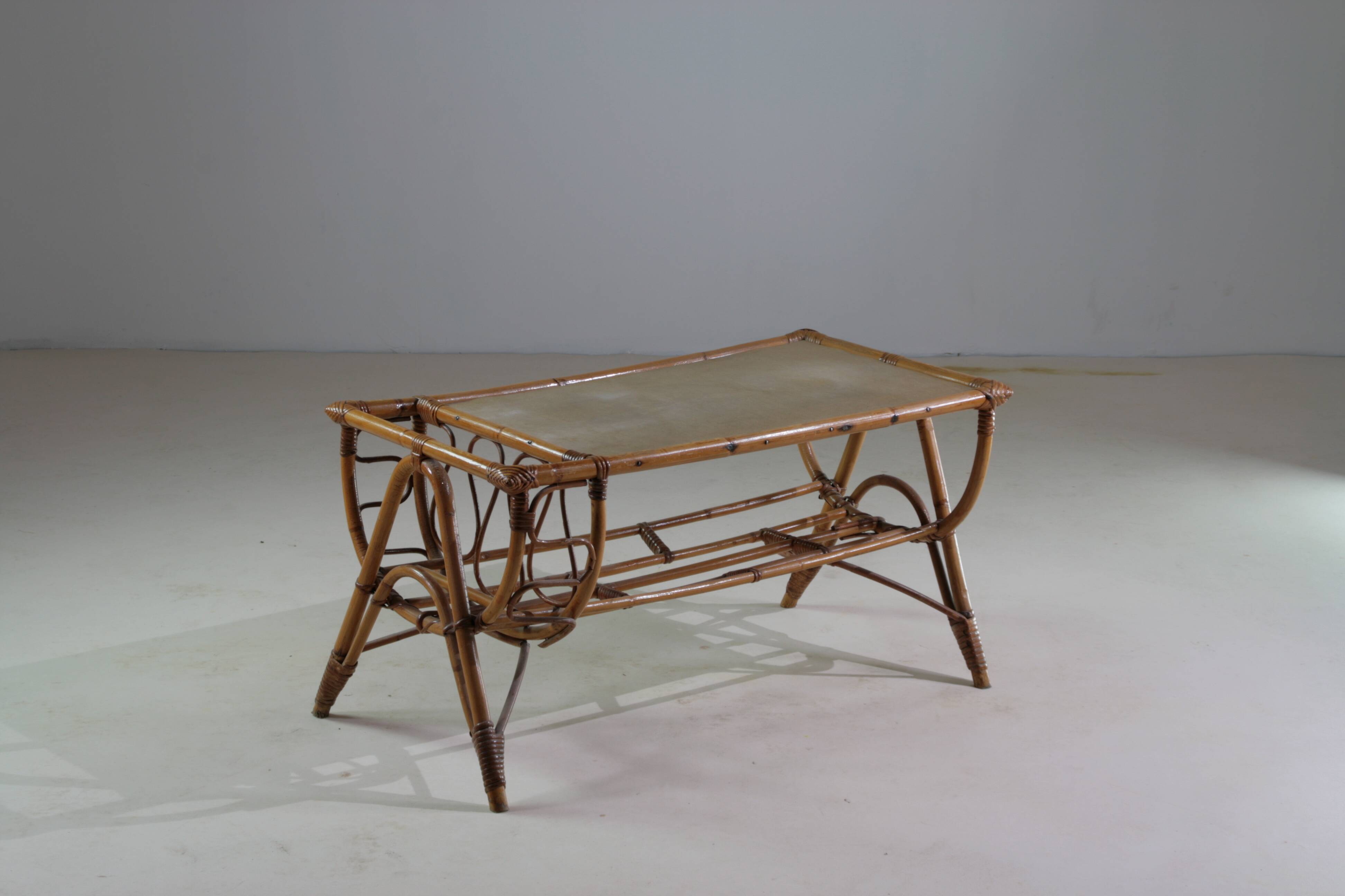 Vintage rattan coffee table, France 1960.