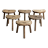 Set of 6 low wooden farm stools