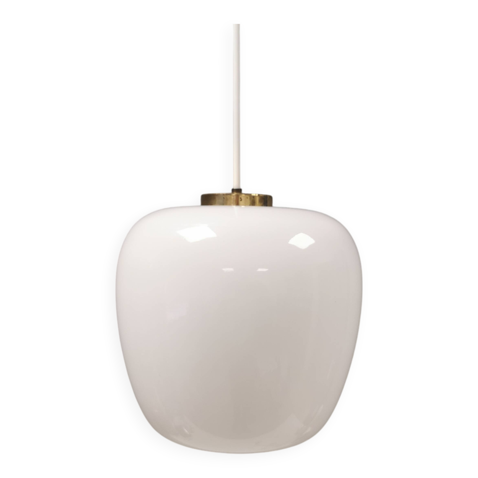 Hanging lamp in opal glass with brass top from Danish Fog&Mørup 1970s