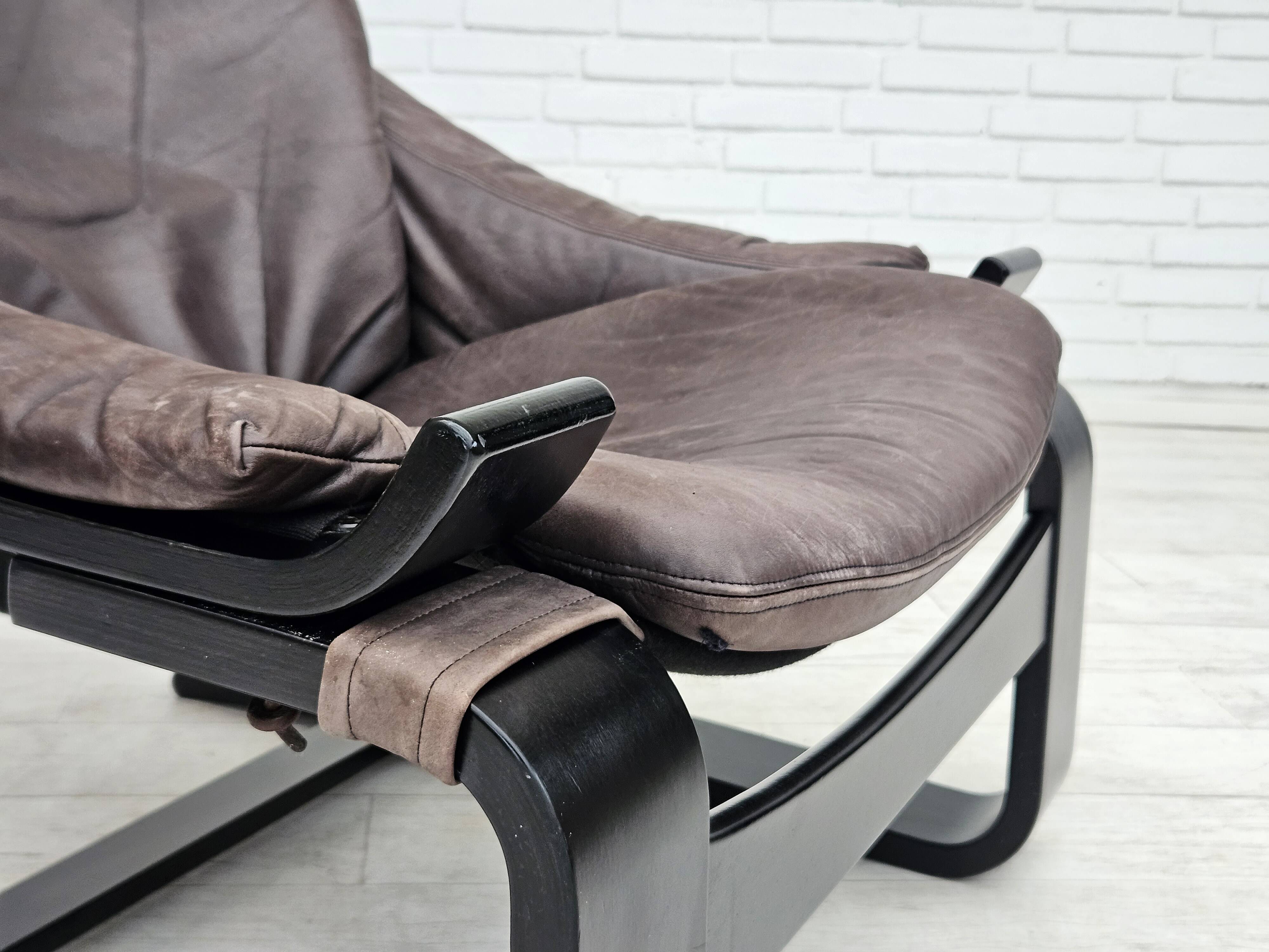 Chaise longue kroken, années 1970, design suédois par ake fribyter pour nelo, état d'origine.