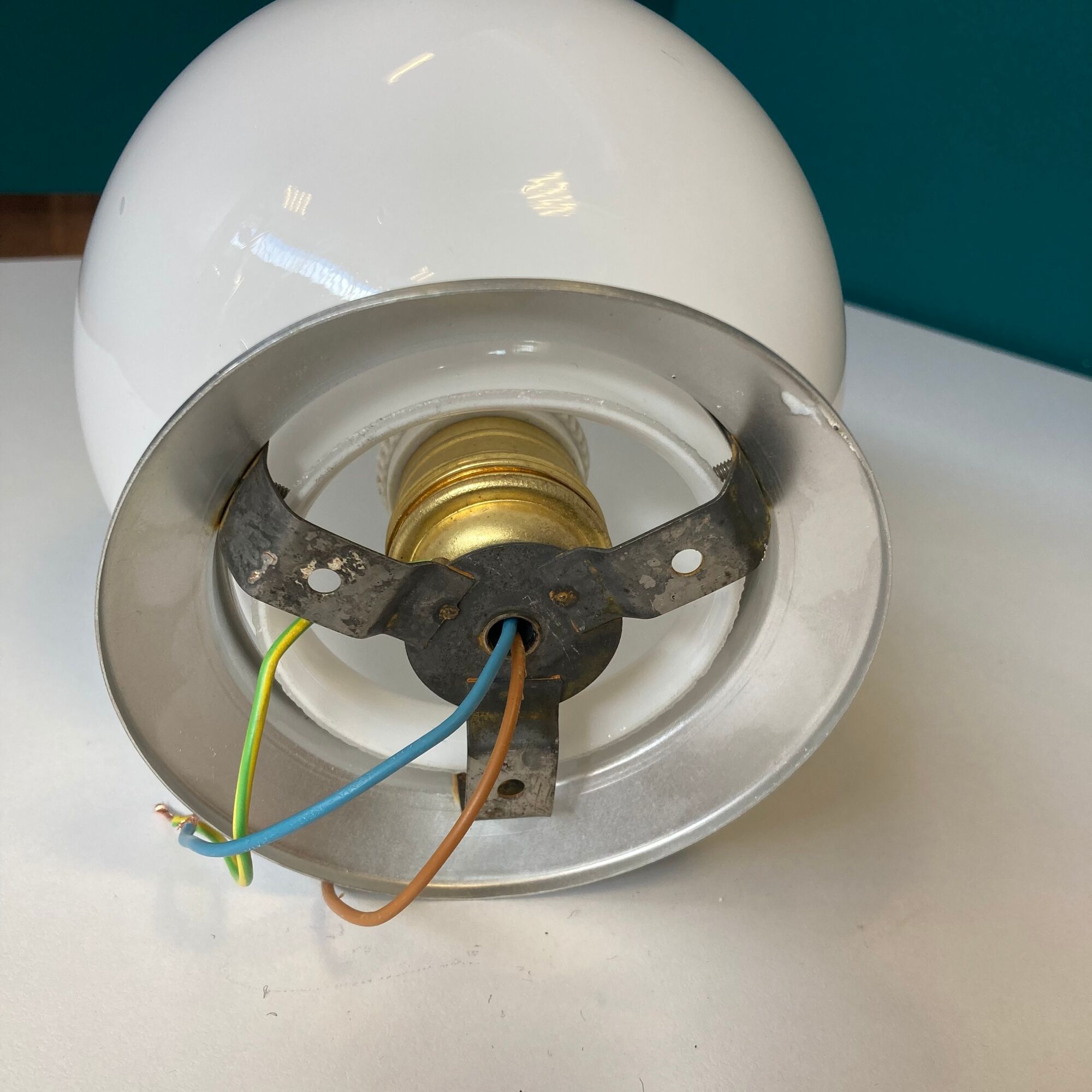 Vintage opline wall or ceiling lamp and old school design aluminum base