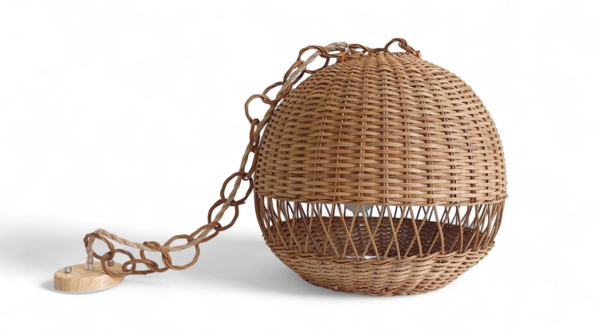 Rustic Wicker Pendant Lamp, Handcrafted in Spain, 40cm Diameter, 1970s