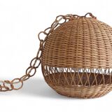 Rustic Wicker Pendant Lamp, Handcrafted in Spain, 40cm Diameter, 1970s