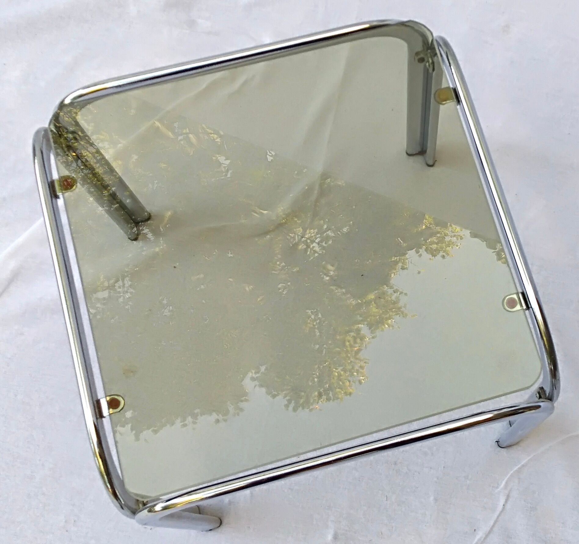Square coffee table chromed metal and smoked glass