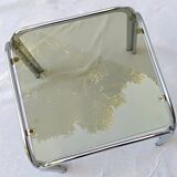 Square coffee table chromed metal and smoked glass