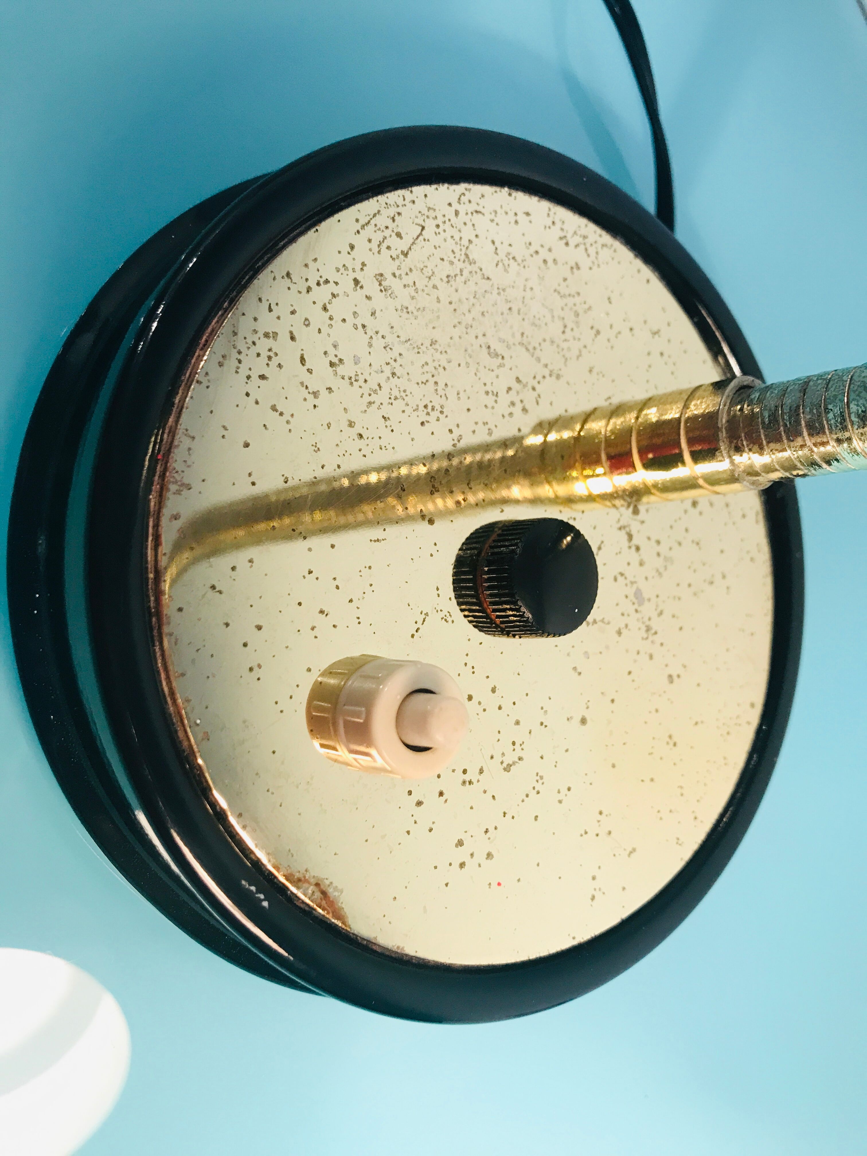 Art deco lamp, golden lamp shade, retro table lamp for apartment decor