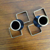 Pair of vintage candle holders in black metal and brass Sweden 1960