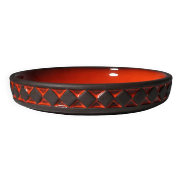Danish Studio Geometric Red Bowl From Frank Keramik, 1960s
