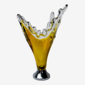 Vase sommerso par seguso en verre de murano jaune, italie, 1970