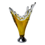 Vase sommerso par seguso en verre de murano jaune, italie, 1970