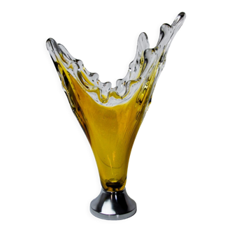 Sommerso vase by seguso in yellow murano glass, Italy, 1970