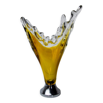 Vase sommerso par seguso en verre de murano jaune, italie, 1970