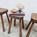 Rustic French wooden hand carved stools 'Brutalist'