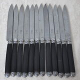 12 Antique silver ebony dessert knives